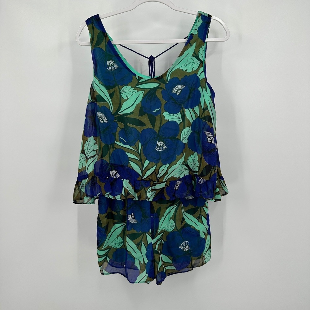 Judith March Womens Tropical Floral Romper Size M Resort Botanical Ruffle Summer